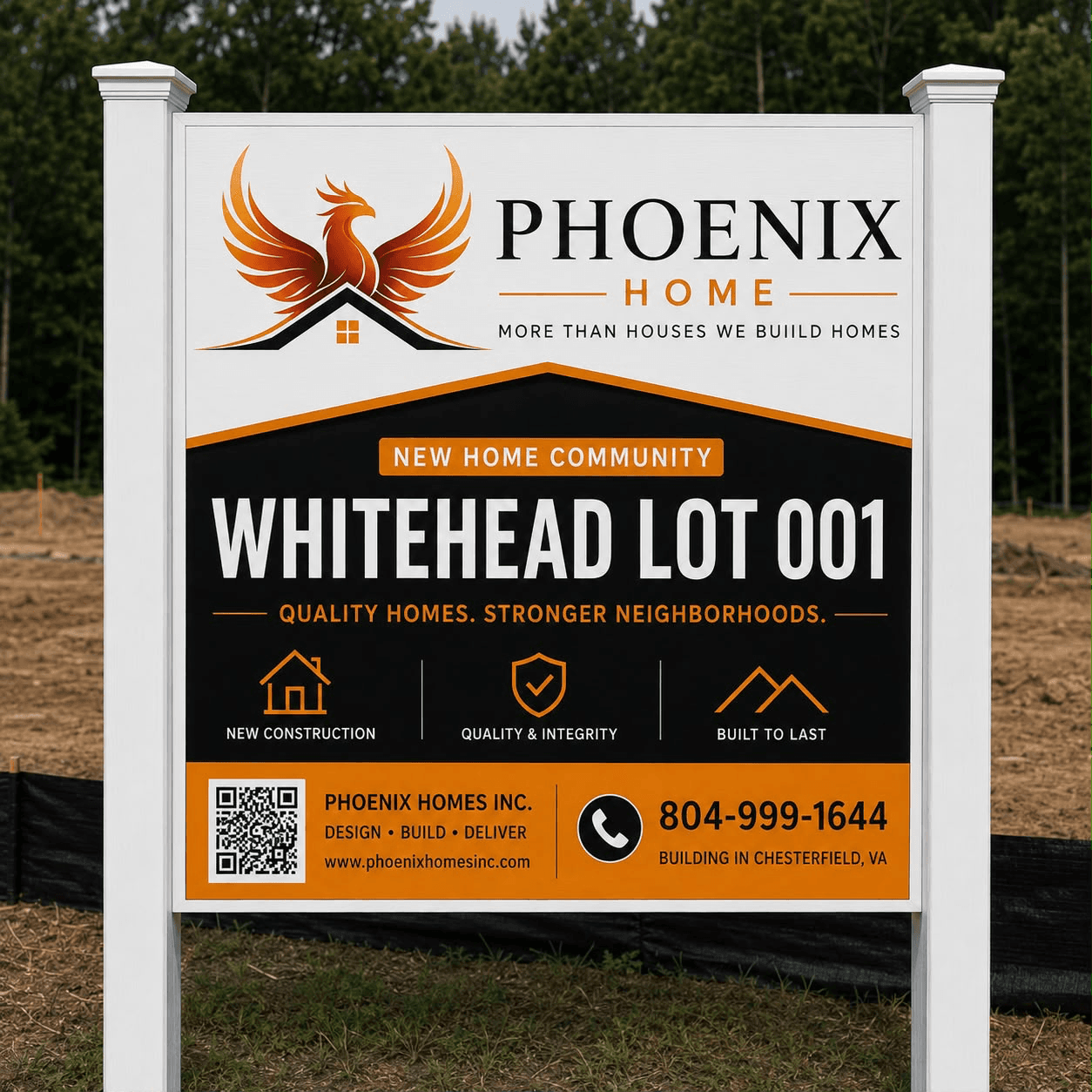 Phoenix Homes new home community sign in Chesterfield, VA